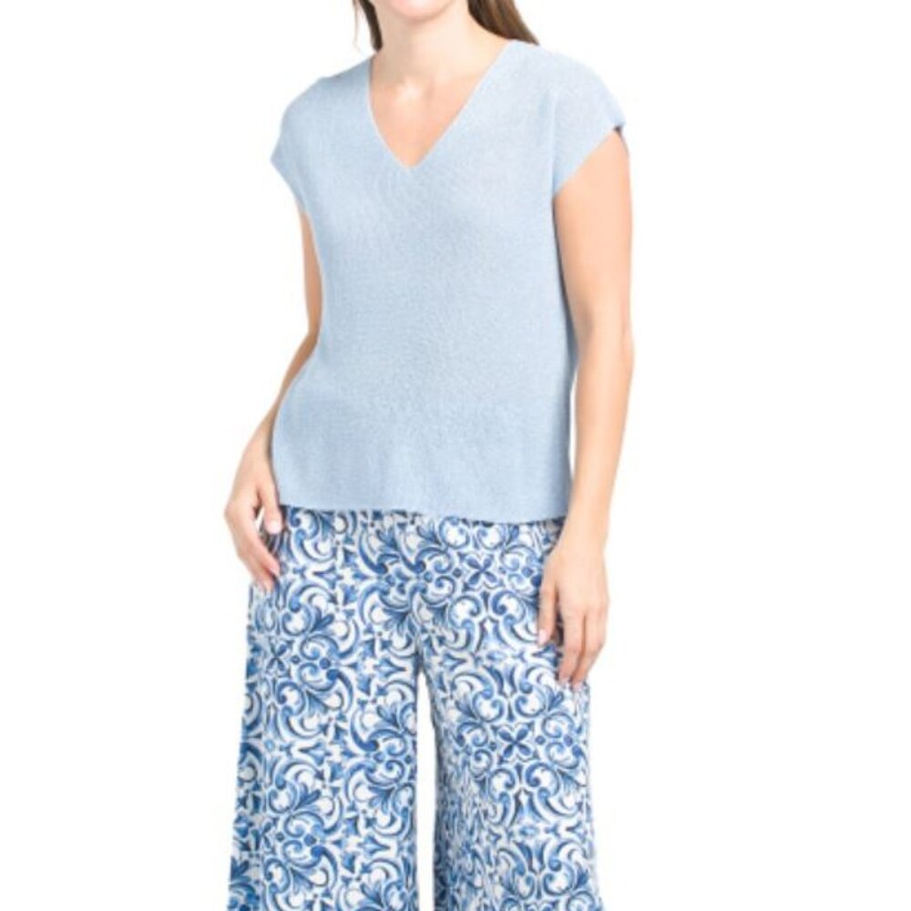 NWT CECE Women's Blue Metallic 2pc Top and Wide Leg Pant Set Size M